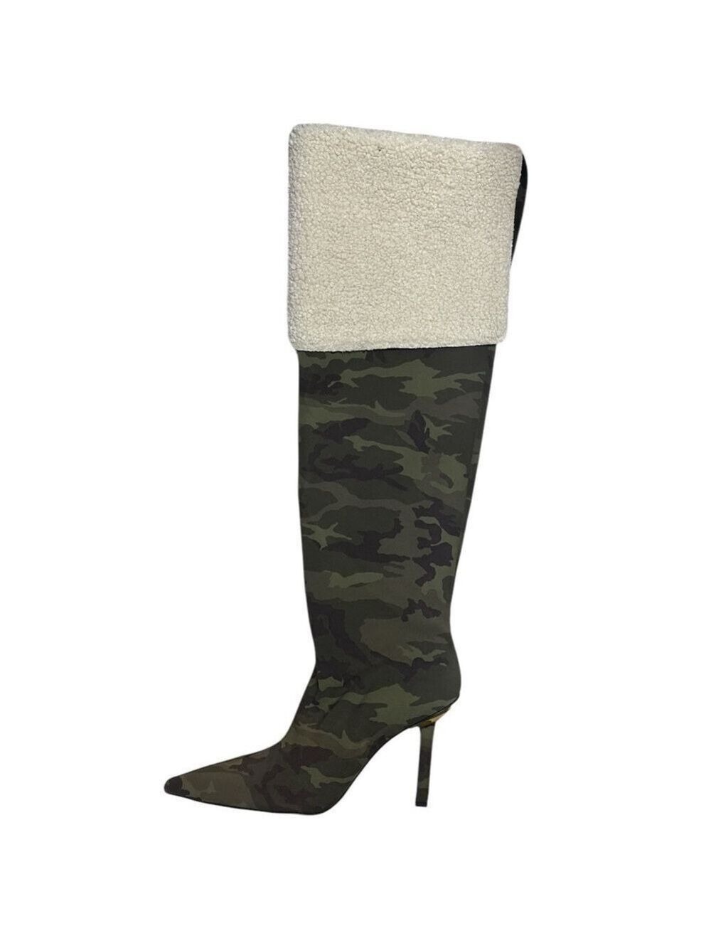 Good American Women's Green Camouflage Faux Sherpa Lined Stiletto Boots Size 9.5 - Picture 2 of 12